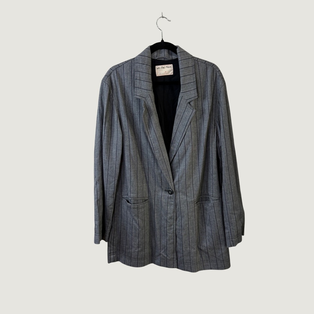We The Free Blazer Grey Pinstripe M Oversized Preppy Dark Academia Fall Layering